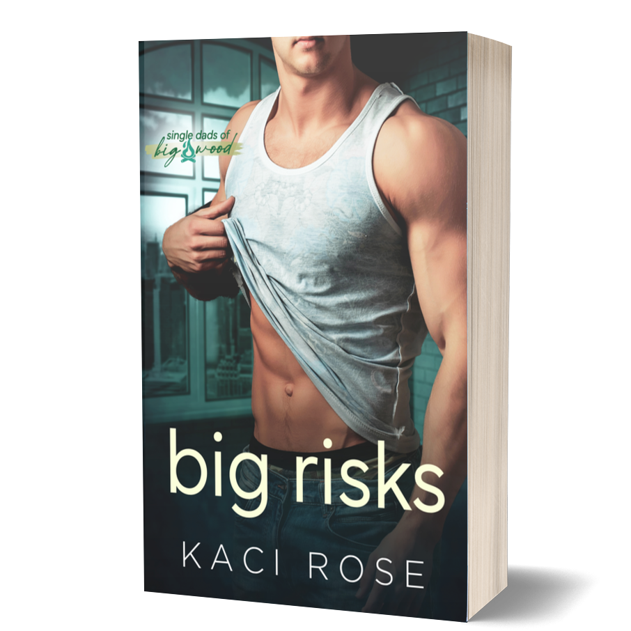 Book cover of 'big risks' by Kaci Rose featuring a person in a tank top.